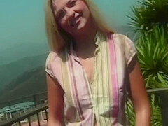 The Guy Penetrates Sexy Blonde Bimbo Outdoors On The Terrace In Retro Fashion